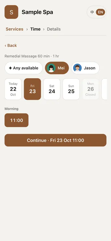 Choosing a time on a client's phone